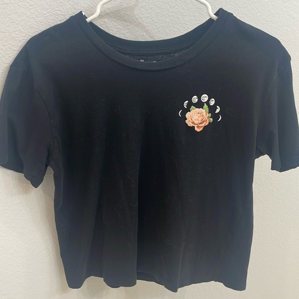Rebellious One Cropped Tee with Moon & Flowers graphic